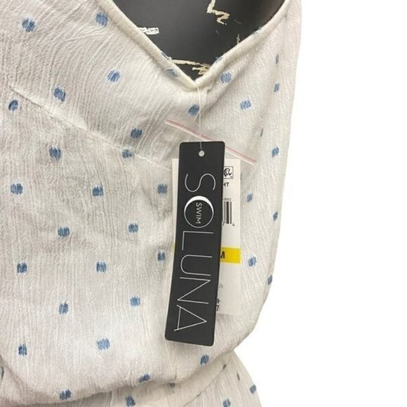 NEW Soluna White Maxi Dress Blue Textured Dots Size M - Picture 4 of 8